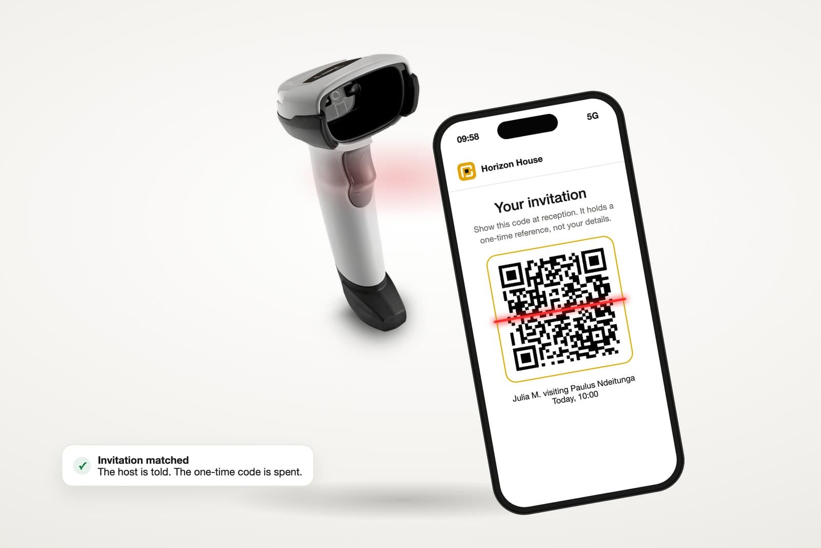 A scanner reading a one-time invitation code on a visitor's phone
